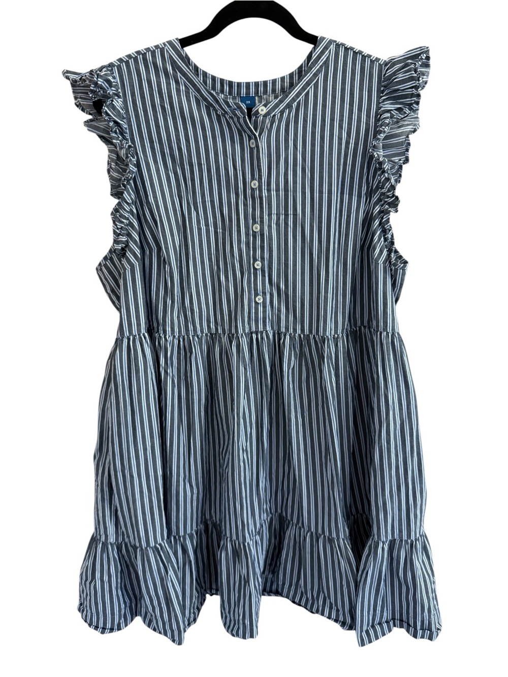 Old Navy Blur and White Striped Ruffle Tiered Dress 2X